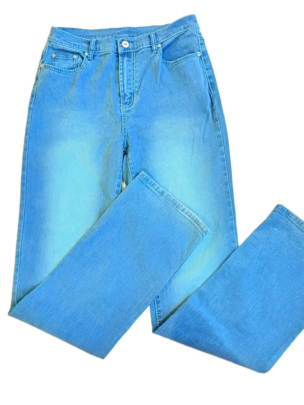 DG2 Diane Gilman Embroidered Rhinestone Jeans Women 6T Tall Aqua Straight Leg 33
